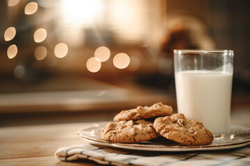 A plate of cookies and a glass of milk