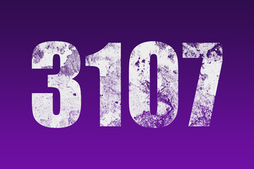 flat white grunge number of 3107 on purple background.