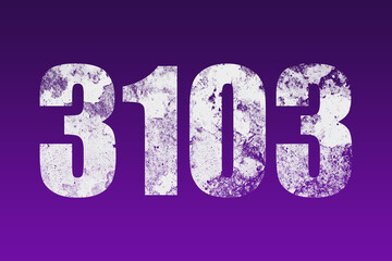 flat white grunge number of 3103 on purple background.