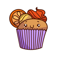 Kawaii food cartoon of cupcakes illustration. vector icon of cute Japanese doodle style for kid product, sticker, shirt, wallpaper, card