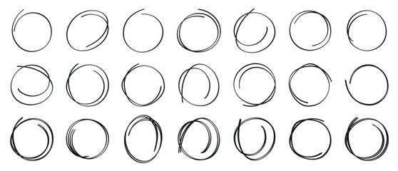 Vector collection of hand drawn line circles with editable stroke Vector illustration.
