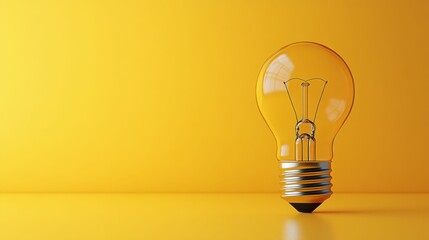 A single light bulb displayed against a yellow background, symbolizing creativity or the concept of a bright idea