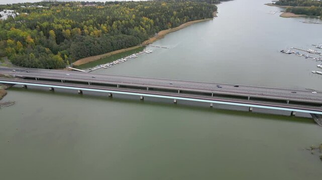 aerial view of Puotilan silta, or Puotila Bridge, would show its location in the Puotila area of eastern Helsinki, Finland.
