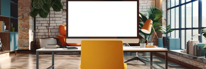 Empty screen in modern office, ideal for adding custom visual content