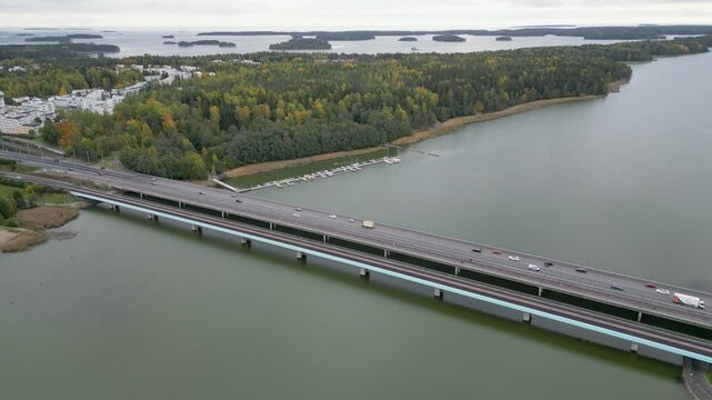aerial view of Puotilan silta, or Puotila Bridge, would show its location in the Puotila area of eastern Helsinki, Finland.