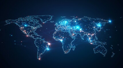 A Connected World Map with Glowing Lines and Cities