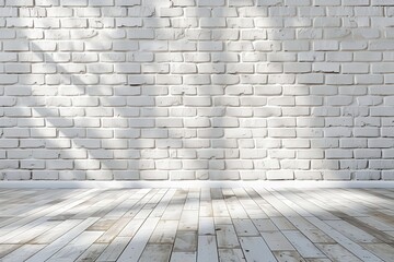 Fototapeta premium A white brick wall with a window in the middle, generative ai image