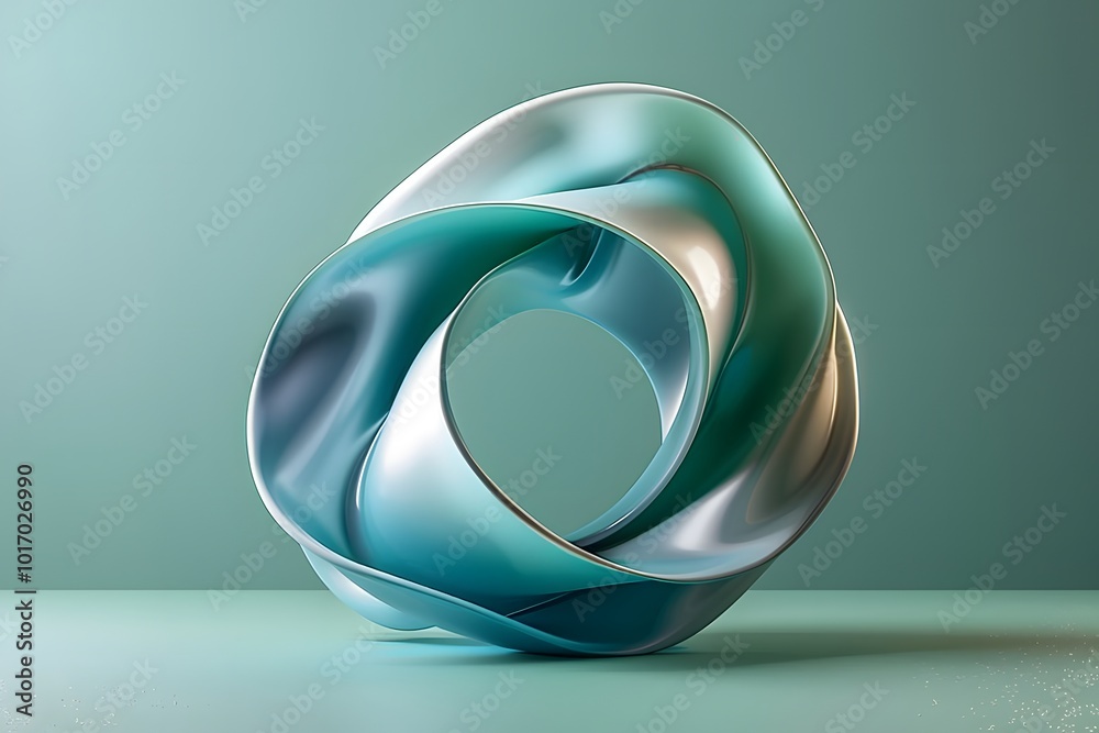 Sticker Elegant Abstract Sculpture in Soft Teal and Silver Tones