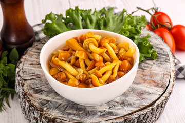 Marinated honey mushroom in the bowl