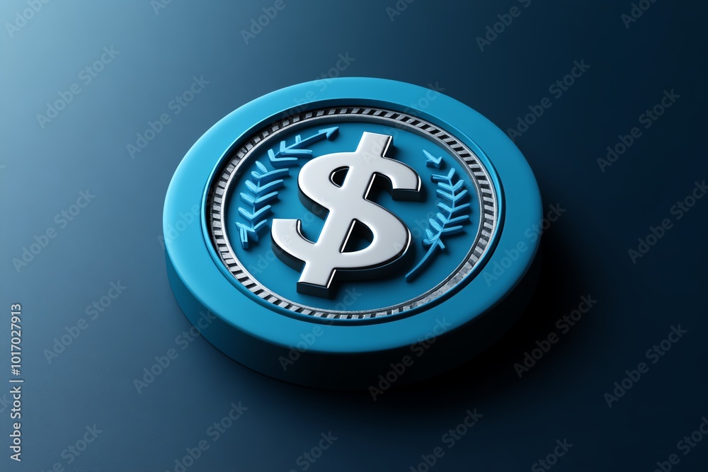 Poster simple minimalist design of a dollar sign inside a circle, with arrows pointing upward, representing