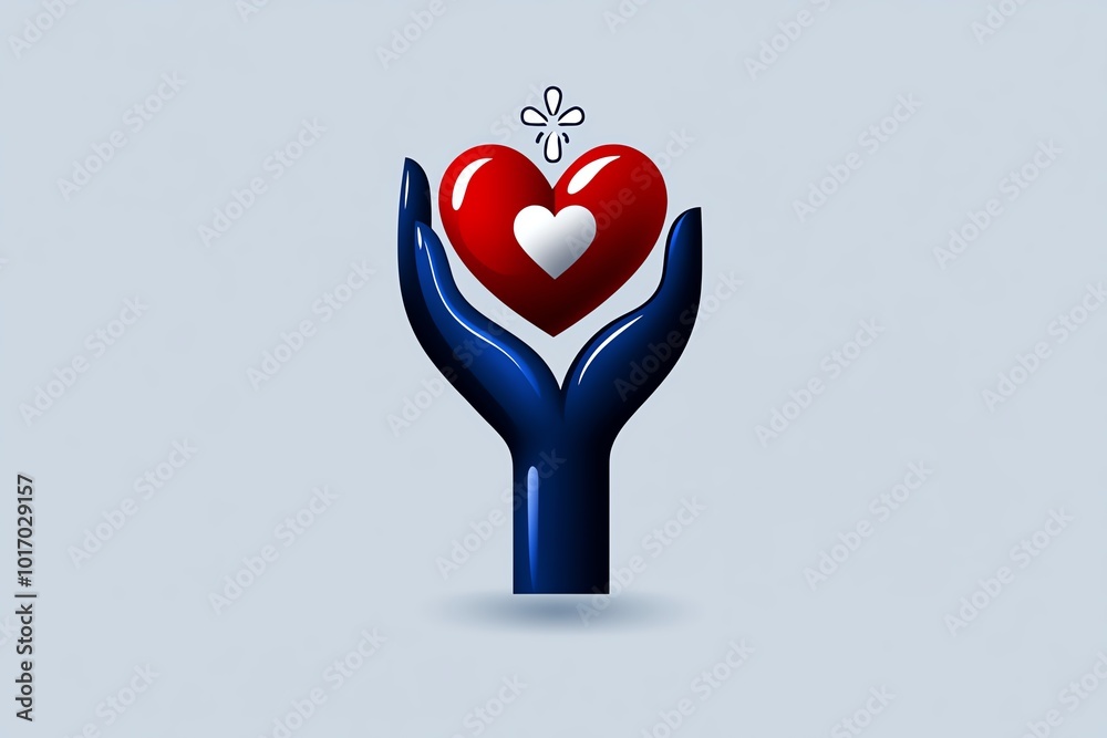 Poster Simple minimalist icon of a hand holding a heart, representing the kindness and generosity that define altruism
