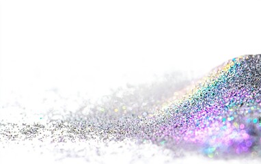 Fototapeta premium Shimmering pile of multi-colored glitter on a bright, white surface with light reflecting off various colors