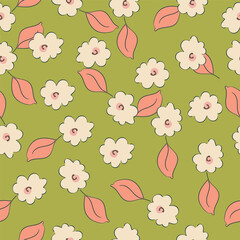 seamless pattern with flowers and birds