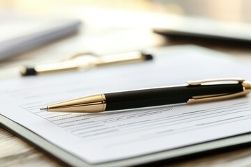 Naklejka premium Elegant Pen Resting on Organized Documents