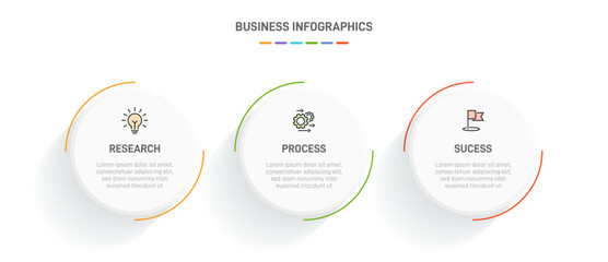 3 clean infographic design shaped elements template, symbolizing the three stages of business strategy and progression. Progress bar or timeline. Vector for presentation, web site or app.