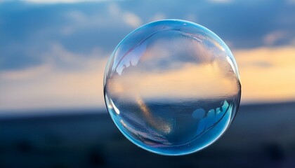 Seifenblase mit Lichtreflexionen schwebt vor wolkenlosem Himmel