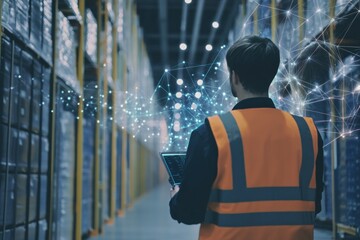 Worker in Safety Vest Utilizing Technology for Management