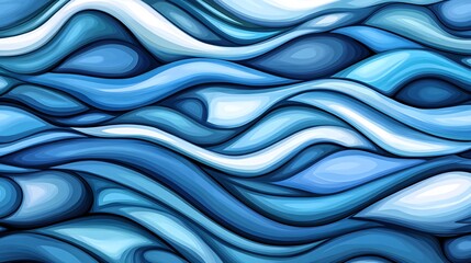 Abstract blue and white wavy pattern.