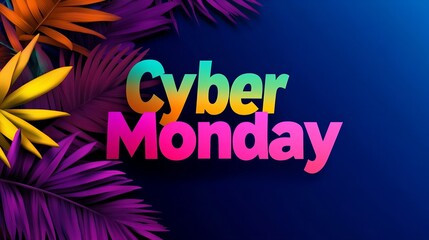 Cyber Monday sale banner with tropical leaves. Perfect for promoting your online deals.