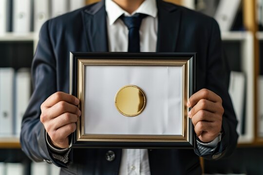 Manager receives top award mockup with gratitude letter and medal.