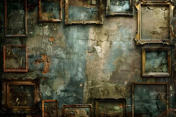 Naklejka premium Vintage Wall with Empty Frames and Textured Background
