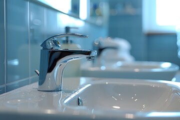 Modern Bathroom Sink with Chrome Faucet and Soft Lighting