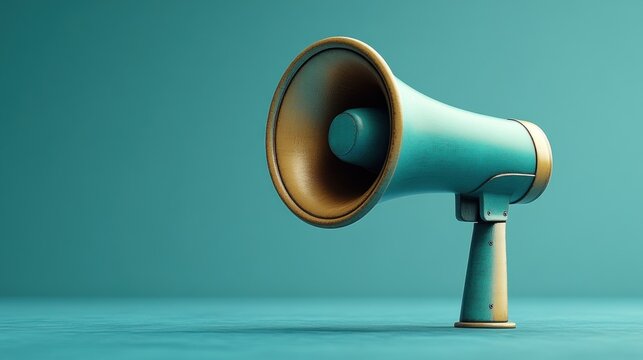 This vintage turquoise megaphone grabs attention with its classic design