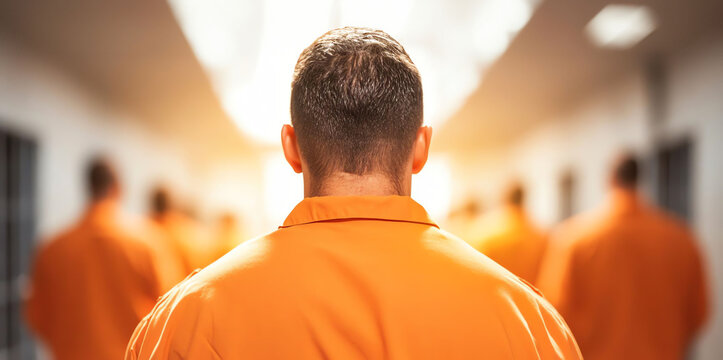 A man in an orange prison jumpsuit standing in a corridor, reflecting on life in correctional facilities.