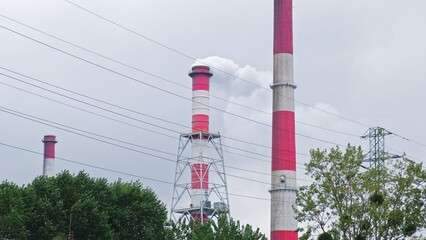 Thermal Power Plant Water Steam Smoke Coming out from Chimney 