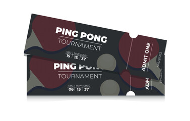 Vector Tickets isolated on white background. Ping Pong ticket card template. Card invitation, event and date, place sector. Ticket icon for website. Table tennis. Tournament.