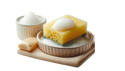 Minimalist soap dish with soft sponge and elegant soap bar for a clean and organized bathroom, perfect for modern home decor and daily hygiene routines.