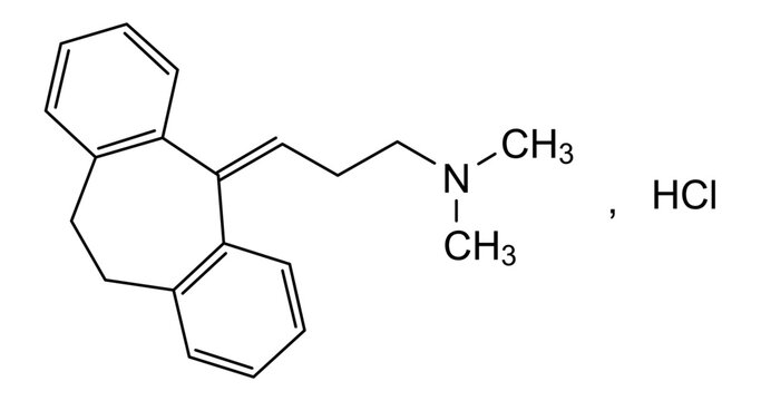 Chemical structure of amitriptyline hydrochloride, drug substance
