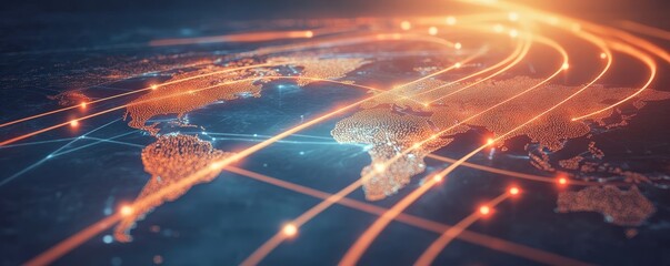 Abstract illustration of global connections and digital network lines, representing modern technology and communication.