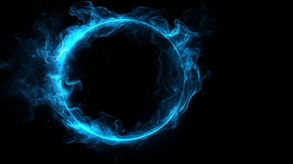 Abstract blue glowing circle on black background.