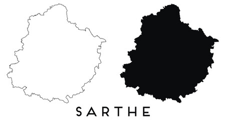 Obraz premium Sarthe map outline and black silhouette vector