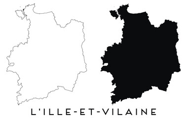 Ille et Vilaine map outline and black silhouette vector