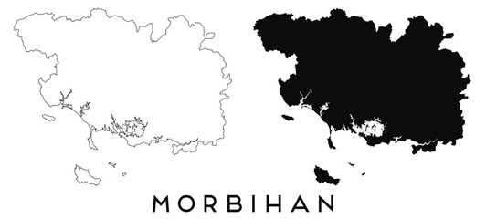 Morbihan map outline and black silhouette vector © Alex