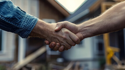 home renovation agreement handshake between homeowner and contractor