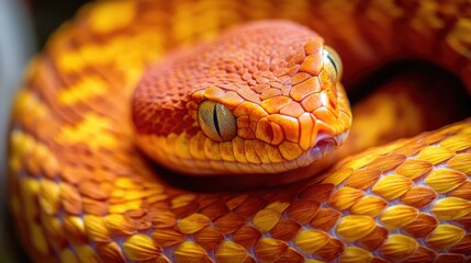 Fototapeta premium A striking close-up of a venomous snake coiled on a white background, highlighting its vibrant scales and dangerous beauty, ready to strike.