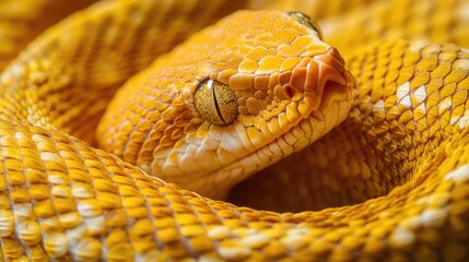 Fototapeta premium A striking close-up of a venomous snake coiled on a white background, highlighting its vibrant scales and dangerous beauty, ready to strike.
