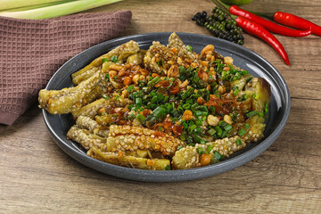 Asian cuisine baked eggplant with peanut
