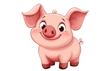 Fototapeta premium Smiling Cartoon Pig Character Isolated on White Background