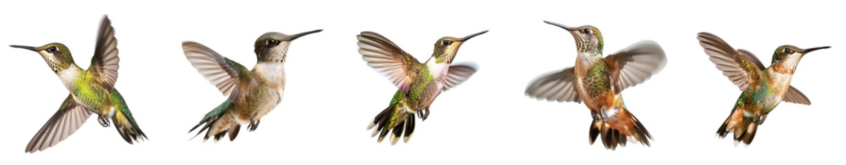 Obraz premium Close-up of hummingbird bird in studio light, isolated on transparent background, generative AI