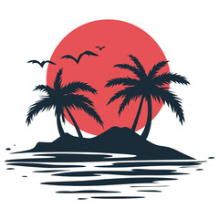 tropical palm trees at sunset, Landscape of the sunset moment with palm tree, silhouette of palm trees