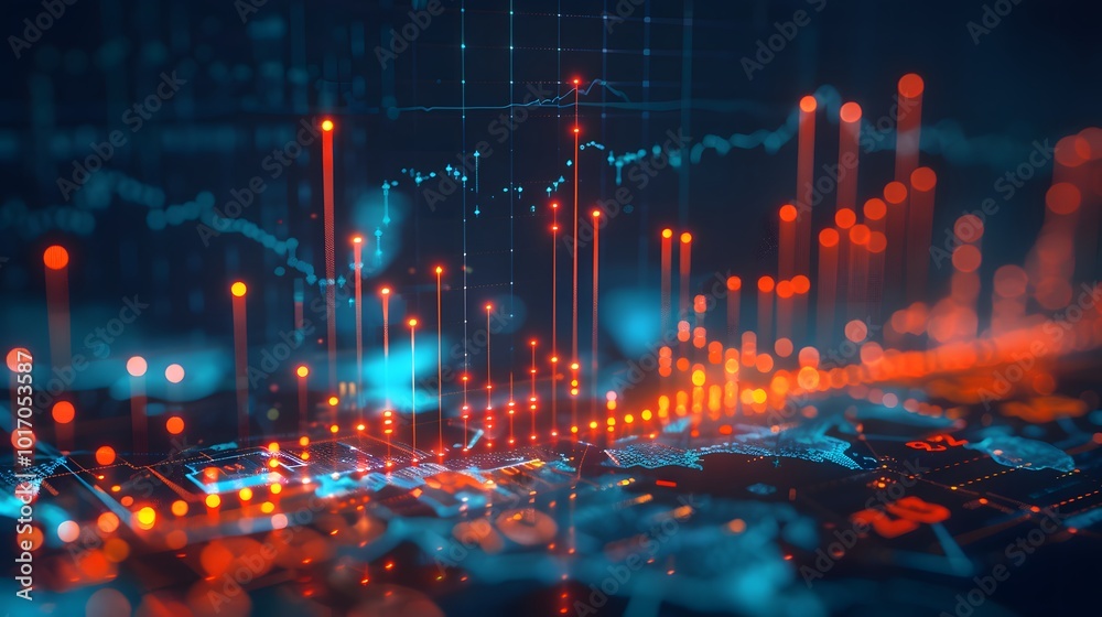 Poster dynamic financial data visualization with vibrant graphs and charts