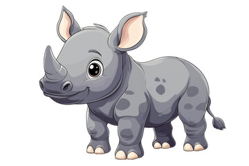 Fototapeta premium Happy Rhino Cartoon Illustration on Transparent Background