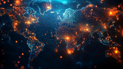 Obraz premium A Digital World Map with Glowing Points and Lines