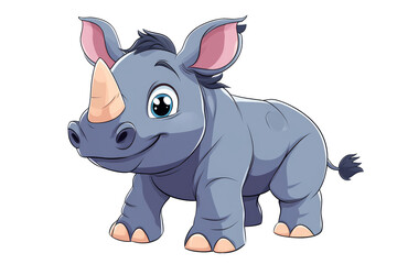 Fototapeta premium Cute Rhino Cartoon Character on Transparent Background