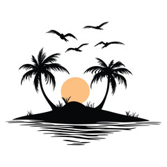 tropical palm trees at sunset, Landscape of the sunset moment with palm tree, silhouette of palm trees