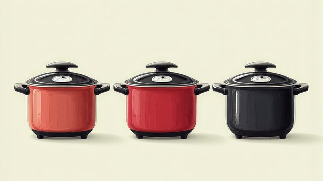 Whimsical Anime Style Pressure Cookers - Minimalist Vector Illustration with Fun Color Palette